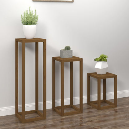 VIDAXL Ensemble De Supports Pour Plantes 3 Pcs Marron Miel Bois De Pin
