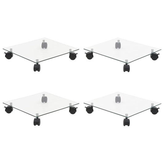 VIDAXL Supports Roulants à Plantes 4 Pcs 35x35 Cm Carré Verre Trempé