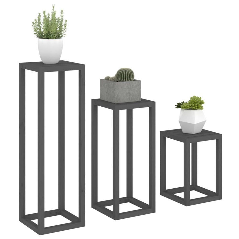 VIDAXL Ensemble De Supports Pour Plantes 3 Pcs Gris Bois De Pin Massif