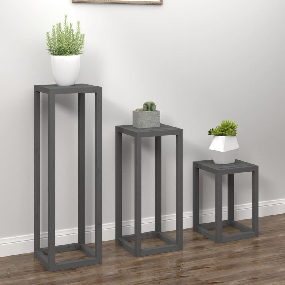 VIDAXL Ensemble De Supports Pour Plantes 3 Pcs Gris Bois De Pin Massif