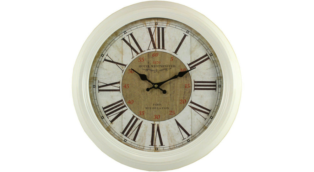  Horloge Ancienne Murale Hôtel Westminster 47cm - Fer - Blanc