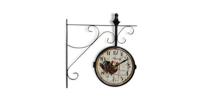  Horloge De Gare Ancienne Double Face Family Coq Fer Forge Blanc 24cm - Fer Forgé