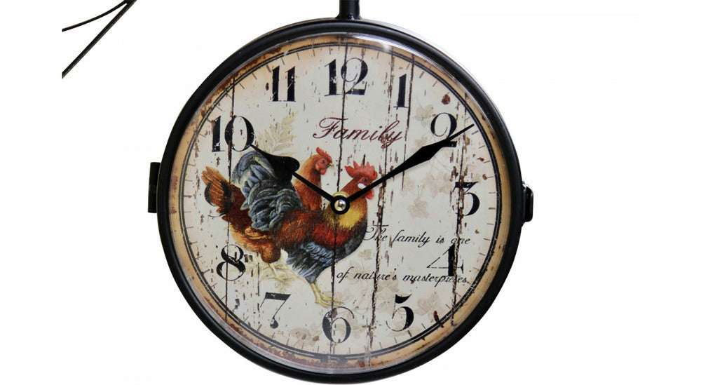  Horloge De Gare Ancienne Double Face Family Coq Fer Forge Blanc 24cm - Fer Forgé