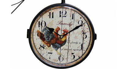  Horloge De Gare Ancienne Double Face Family Coq Fer Forge Blanc 24cm - Fer Forgé