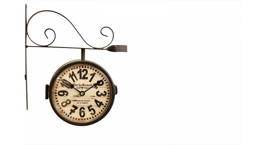  Horloge De Gare Ancienne Double Face Chef Le Normand 16cm - Fer Forgé - Blanc