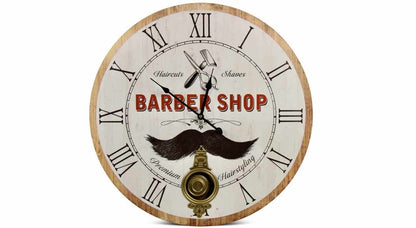  Horloge Ancienne Balancier Barber Shop Bois Blanc 58cm