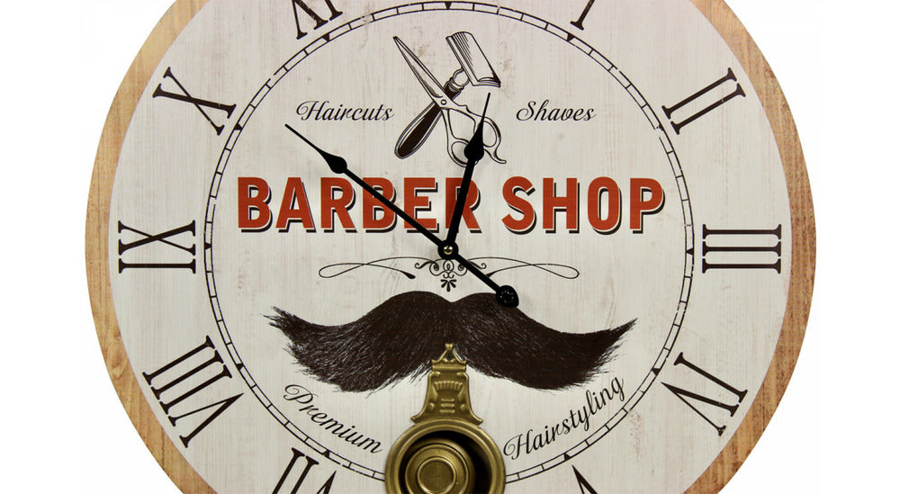  Horloge Ancienne Balancier Barber Shop Bois Blanc 58cm