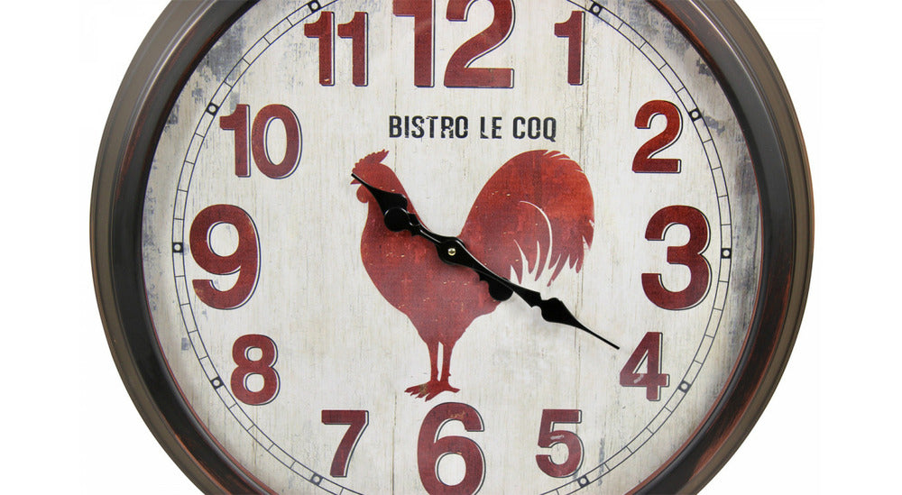  Grande Horloge Ancienne Murale Bistro Le Coq Métal Rouge-bordeaux 70cm