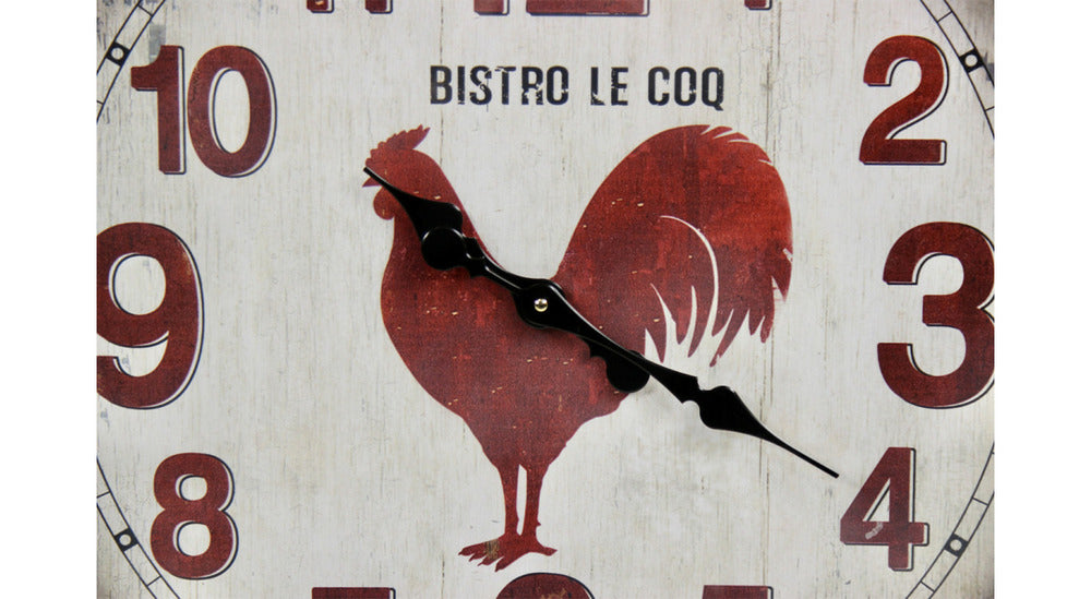  Grande Horloge Ancienne Murale Bistro Le Coq Métal Rouge-bordeaux 70cm