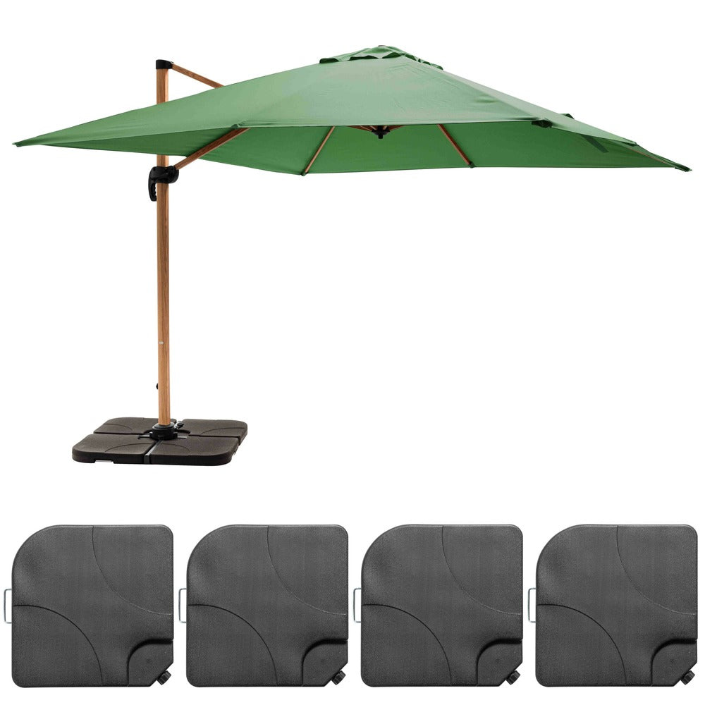  Parasol Déporté 3x3m Et 4 Dalles à Remplir Effet Bois Vert Cactus