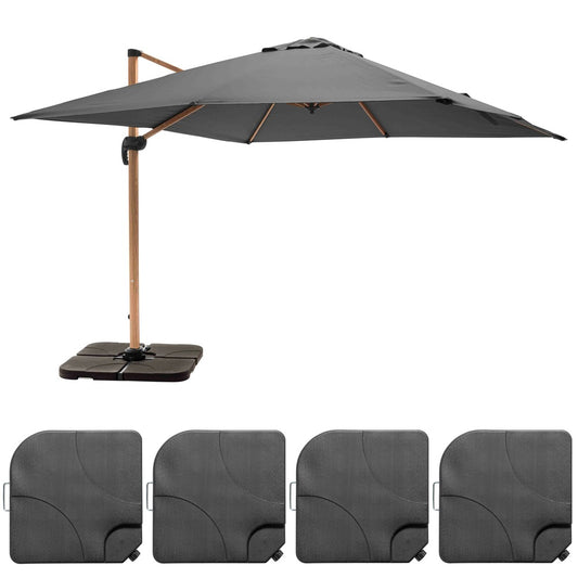  Parasol Déporté 3x3m Et 4 Dalles à Remplir Effet Bois Gris