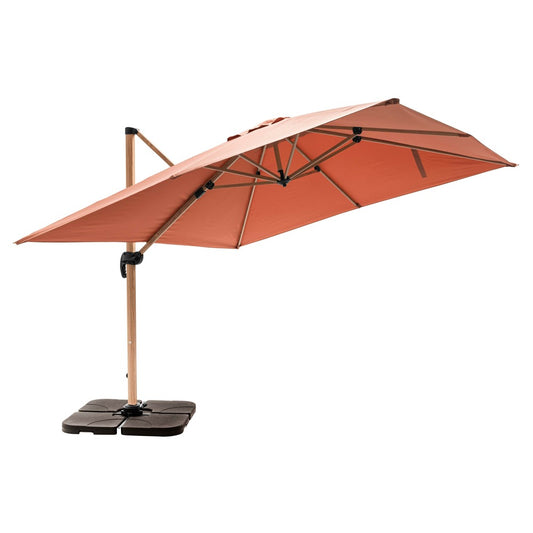  Parasol Déporté 3x3m Et 4 Dalles Lestées Effet Bois Argile