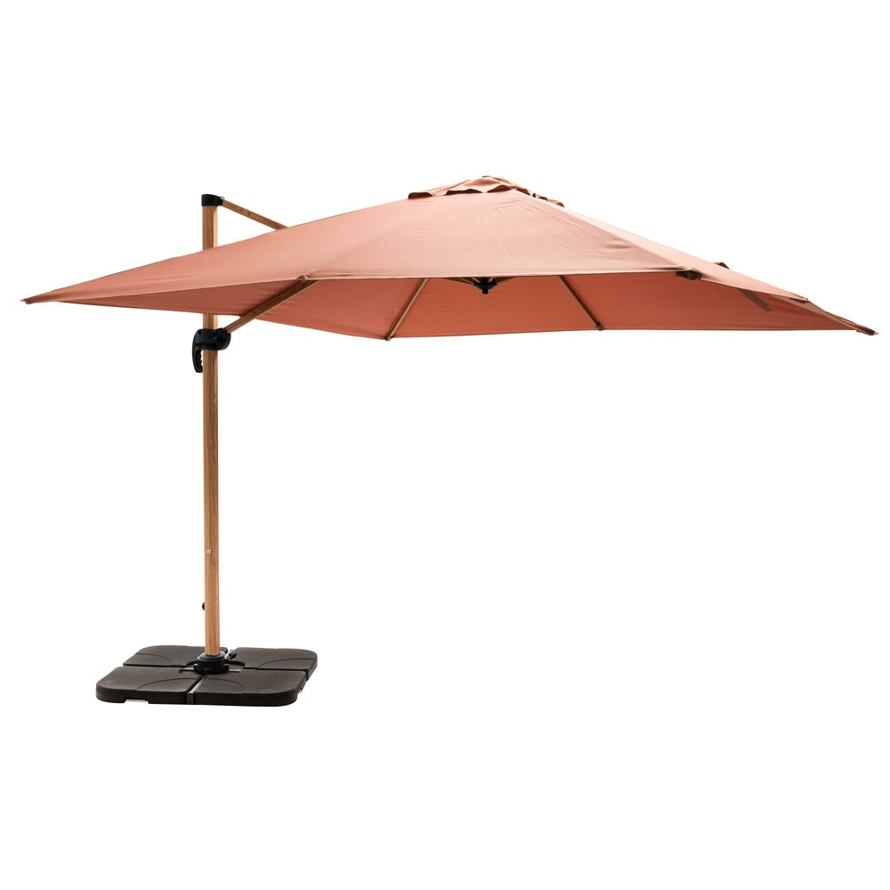  Parasol Déporté 3x3m Et 4 Dalles Lestées Effet Bois Argile