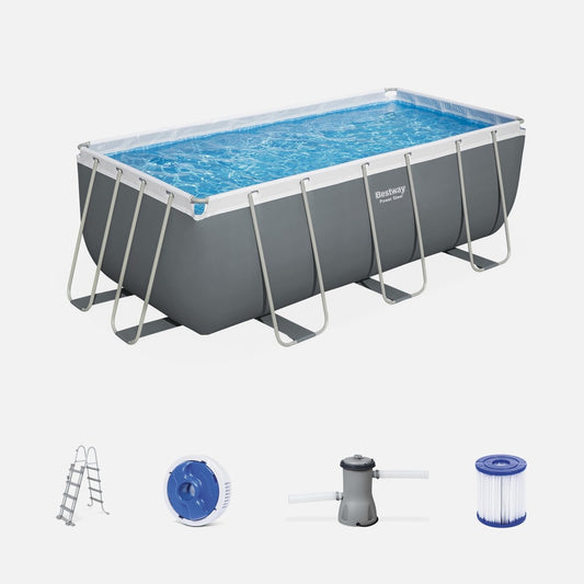  Piscine Tubulaire Hors Sol Vostok Gris Foncé Bestway. Rectangulaire 4x2m Avec Pompe. Filtre à Cartouche. Diffuseur Et échelle