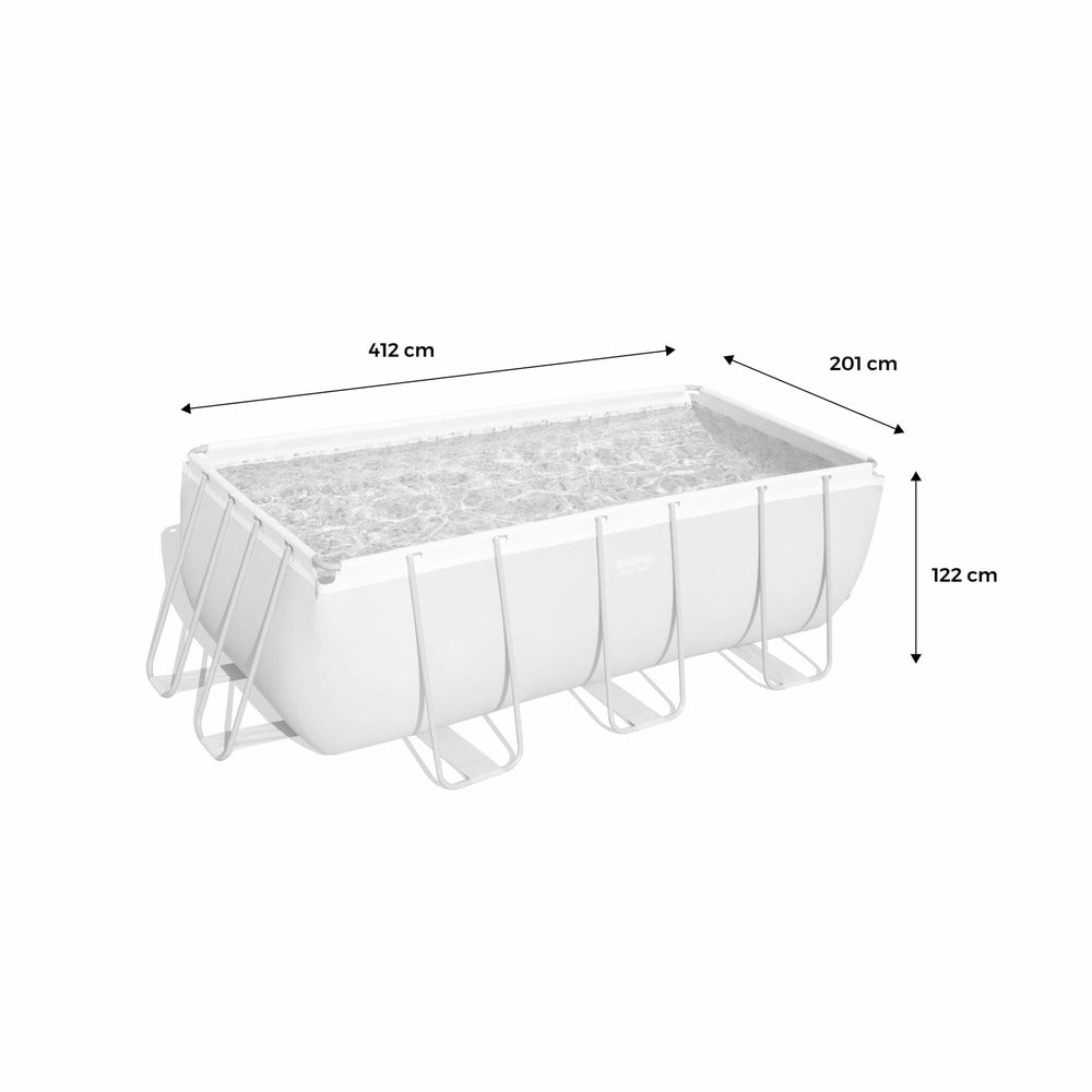  Piscine Tubulaire Hors Sol Vostok Gris Foncé Bestway. Rectangulaire 4x2m Avec Pompe. Filtre à Cartouche. Diffuseur Et échelle
