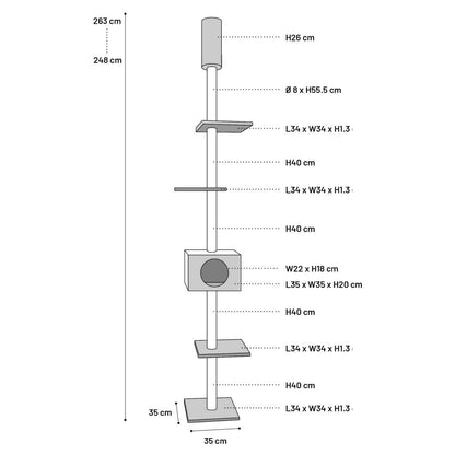  Arbre à Chat Beige Du Sol Au Plafond 2,48 à 2,63 Mètre