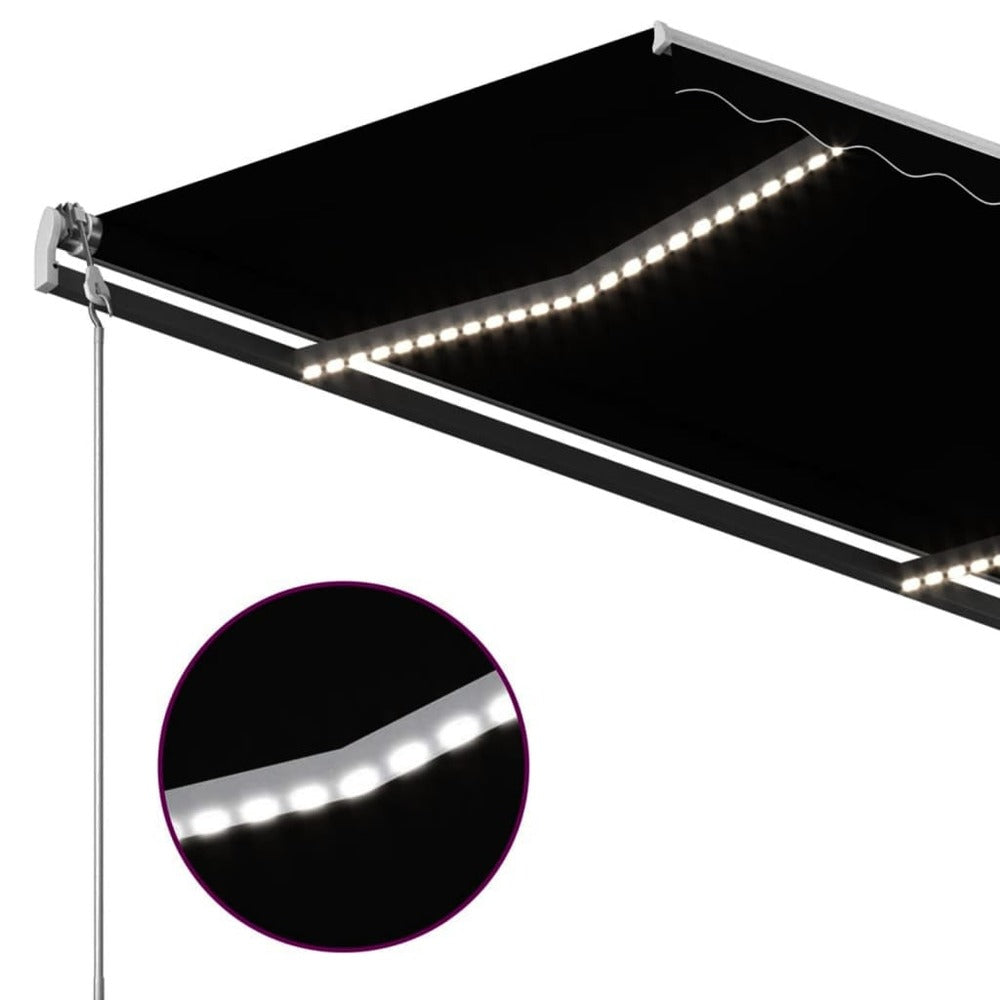 VIDAXL Auvent Automatique Et Capteur De Vent Et Led 4,5x3 M Anthracite