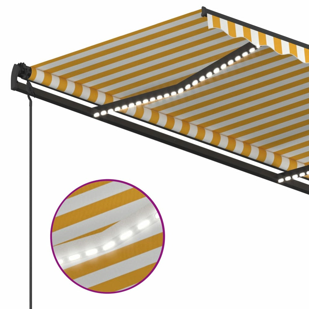 VIDAXL Auvent Automatique Capteur De Vent Et Led 5x3,5m Jaune Et Blanc