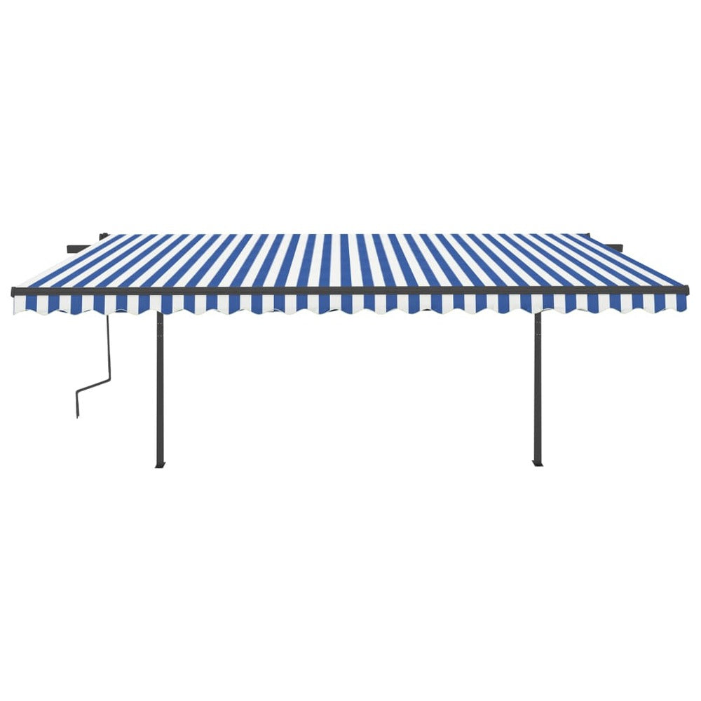 VIDAXL Auvent Automatique Capteur De Vent Et Led 5x3,5 M Bleu Et Blanc