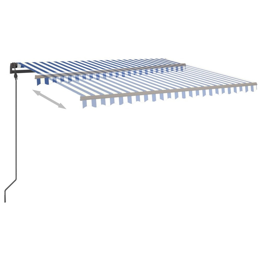 VIDAXL Auvent Automatique Capteur De Vent Et Led 5x3,5 M Bleu Et Blanc