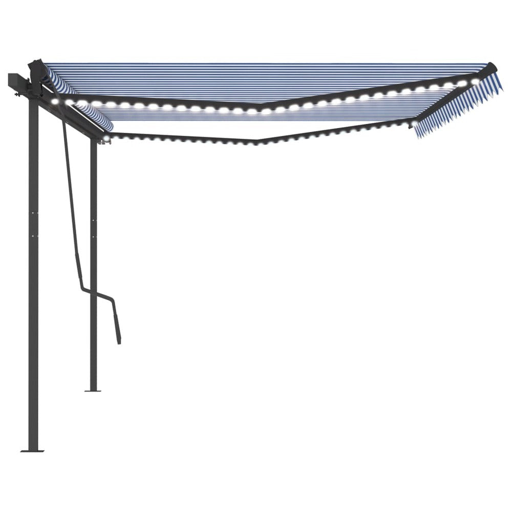 VIDAXL Auvent Automatique Capteur De Vent Et Led 5x3,5 M Bleu Et Blanc