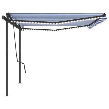 VIDAXL Auvent Automatique Capteur De Vent Et Led 5x3,5 M Bleu Et Blanc