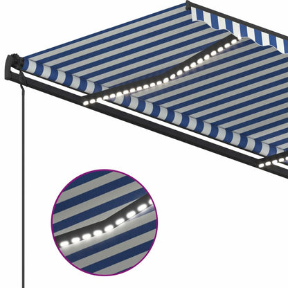 VIDAXL Auvent Automatique Capteur De Vent Et Led 5x3,5 M Bleu Et Blanc