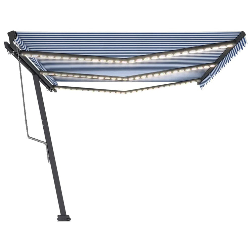 VIDAXL Auvent Automatique Capteur De Vent/led 600x300 Cm Bleu Et Blanc