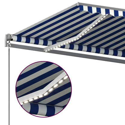 VIDAXL Auvent Automatique Capteur De Vent/led 600x300 Cm Bleu Et Blanc
