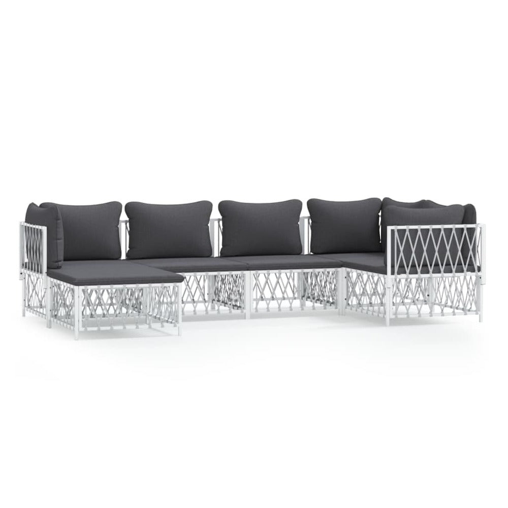 VIDAXL Salon De Jardin Avec Coussins 6 Pcs Blanc Acier