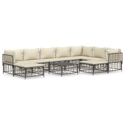 VIDAXL Salon De Jardin 10 Pcs Avec Coussins Anthracite Résine Tressée