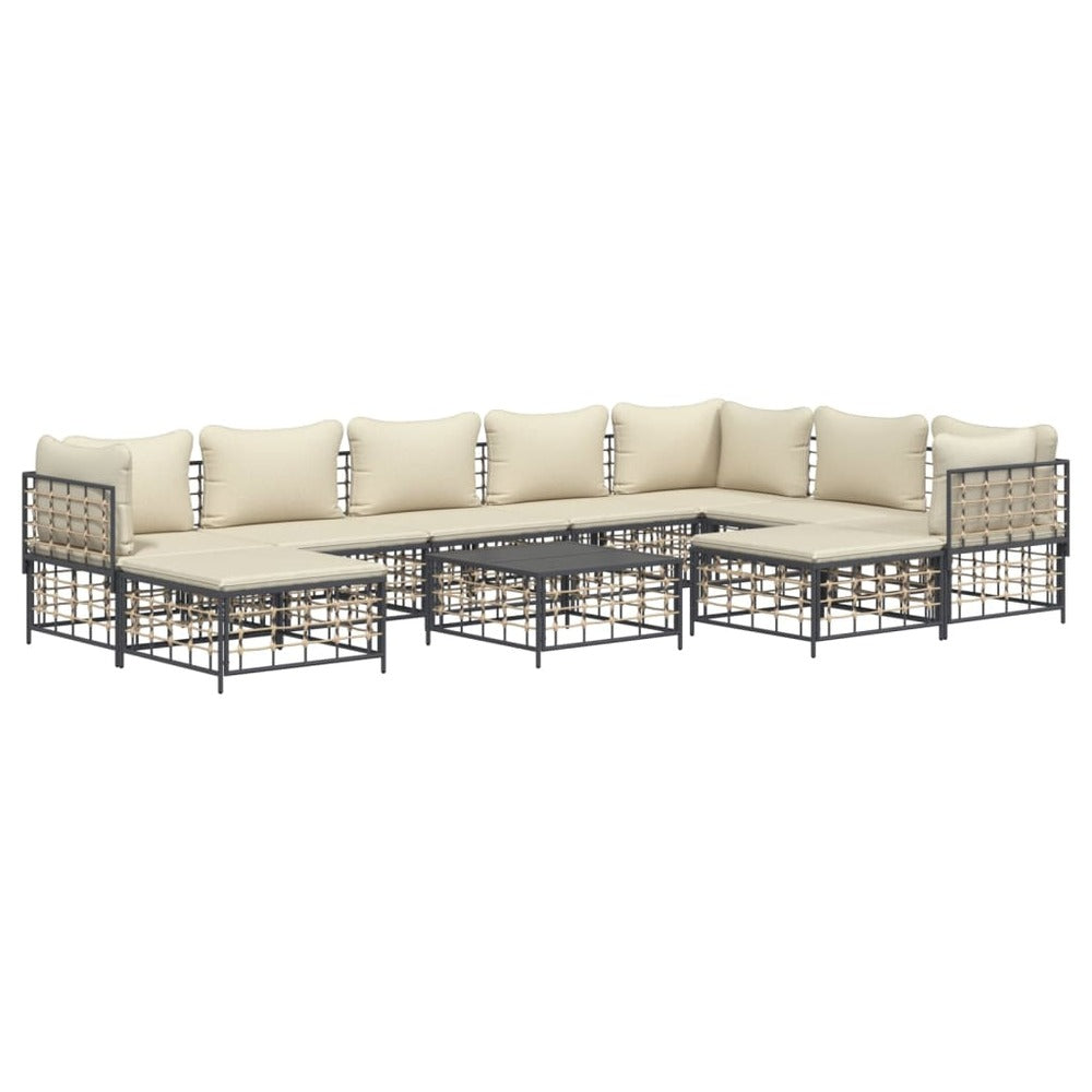 VIDAXL Salon De Jardin 10 Pcs Avec Coussins Anthracite Résine Tressée