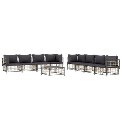 VIDAXL Salon De Jardin 9 Pcs Avec Coussins Anthracite Résine Tressée