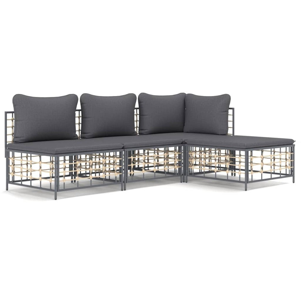 VIDAXL Salon De Jardin 4 Pcs Avec Coussins Anthracite Résine Tressée