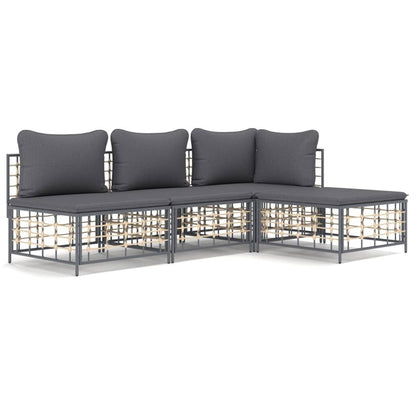 VIDAXL Salon De Jardin 4 Pcs Avec Coussins Anthracite Résine Tressée