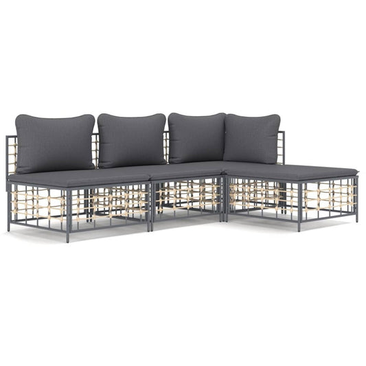 VIDAXL Salon De Jardin 4 Pcs Avec Coussins Anthracite Résine Tressée