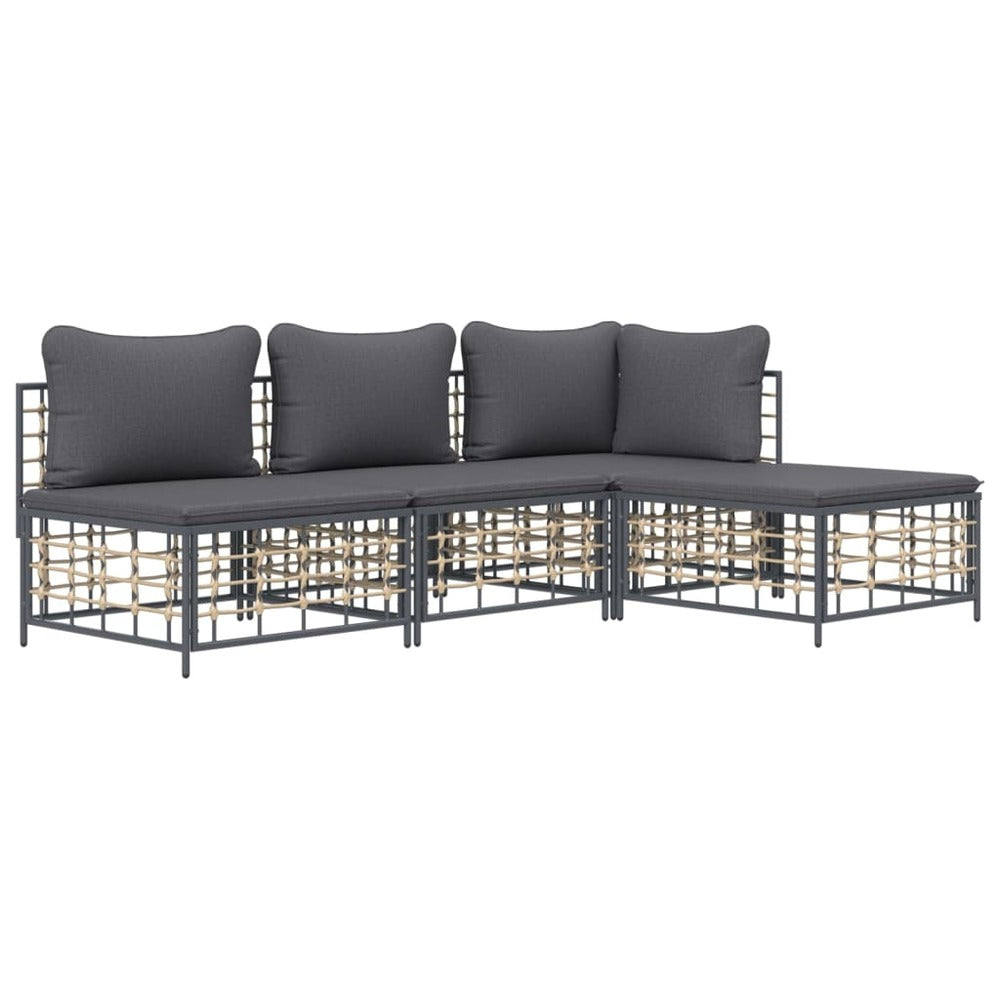 VIDAXL Salon De Jardin 4 Pcs Avec Coussins Anthracite Résine Tressée