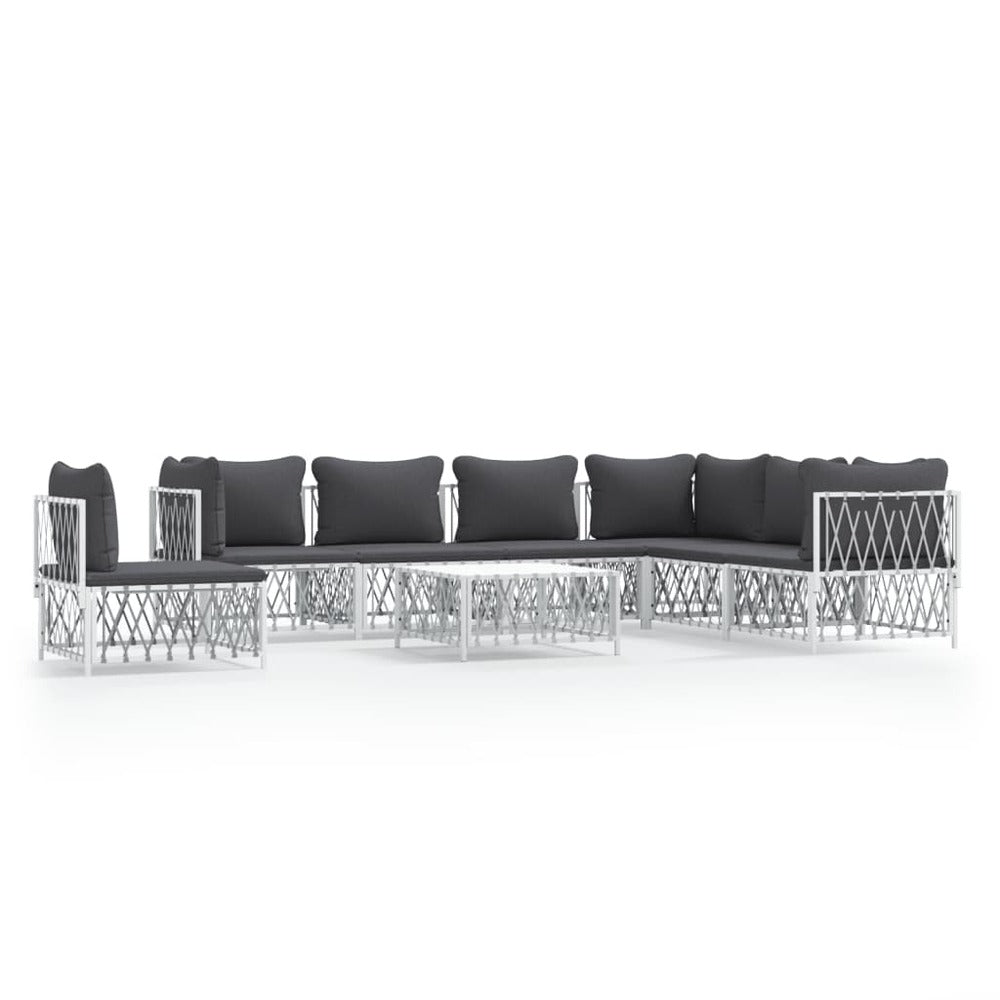 VIDAXL Salon De Jardin 8 Pcs Avec Coussins Blanc Acier