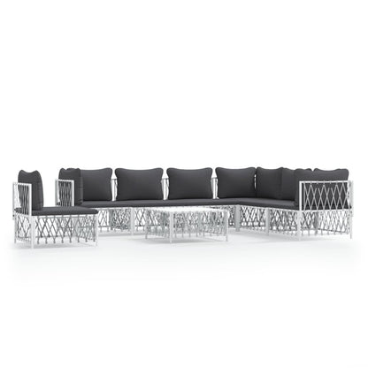 VIDAXL Salon De Jardin 8 Pcs Avec Coussins Blanc Acier