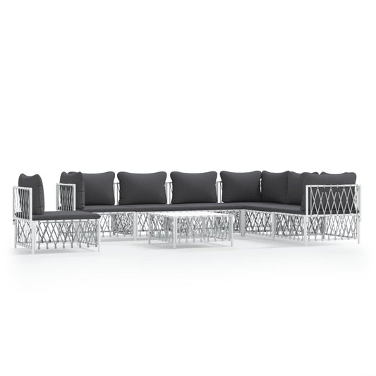 VIDAXL Salon De Jardin 8 Pcs Avec Coussins Blanc Acier