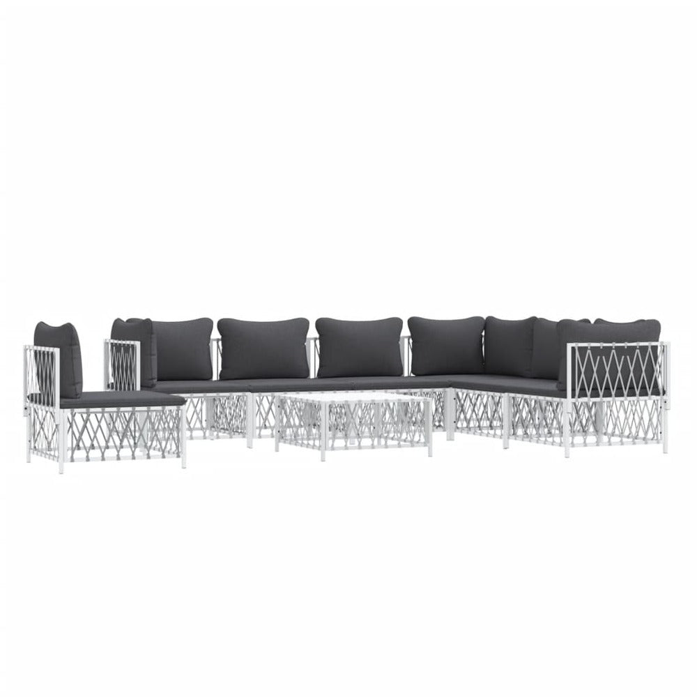 VIDAXL Salon De Jardin 8 Pcs Avec Coussins Blanc Acier