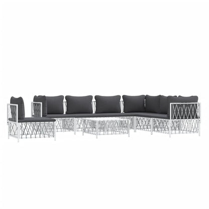 VIDAXL Salon De Jardin 8 Pcs Avec Coussins Blanc Acier