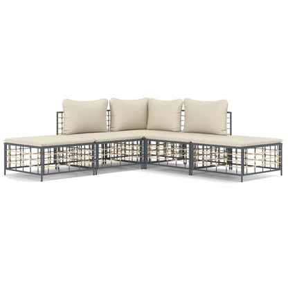 VIDAXL Salon De Jardin 5 Pcs Avec Coussins Anthracite Résine Tressée
