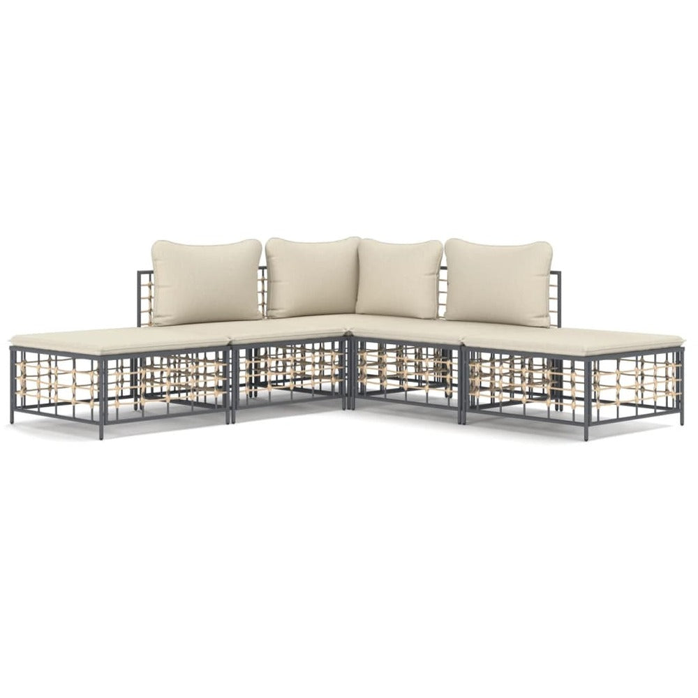 VIDAXL Salon De Jardin 5 Pcs Avec Coussins Anthracite Résine Tressée