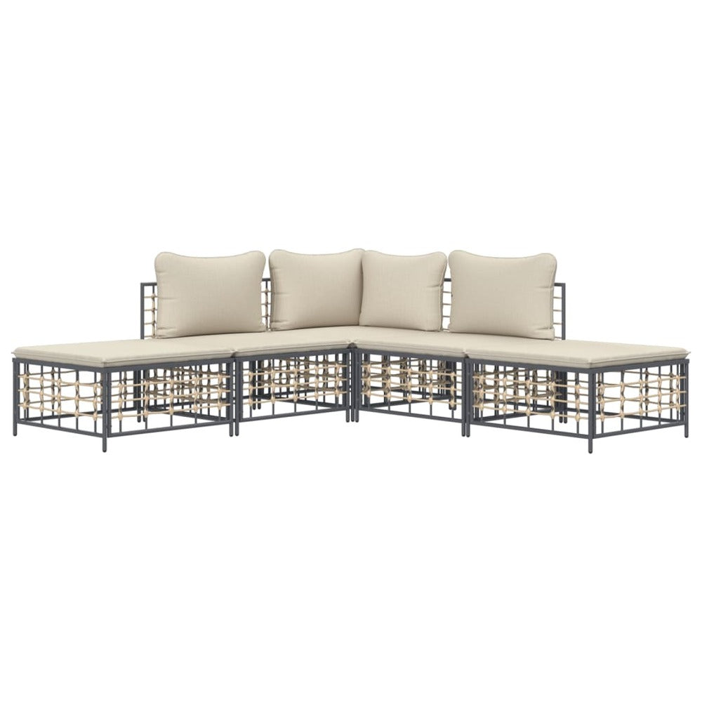 VIDAXL Salon De Jardin 5 Pcs Avec Coussins Anthracite Résine Tressée