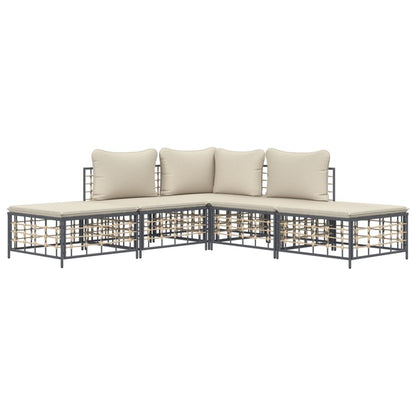VIDAXL Salon De Jardin 5 Pcs Avec Coussins Anthracite Résine Tressée