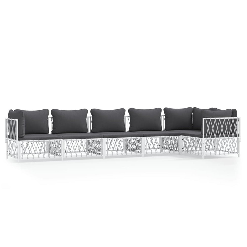 VIDAXL Salon De Jardin Avec Coussins 6 Pcs Blanc Acier