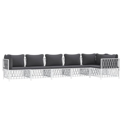 VIDAXL Salon De Jardin Avec Coussins 6 Pcs Blanc Acier