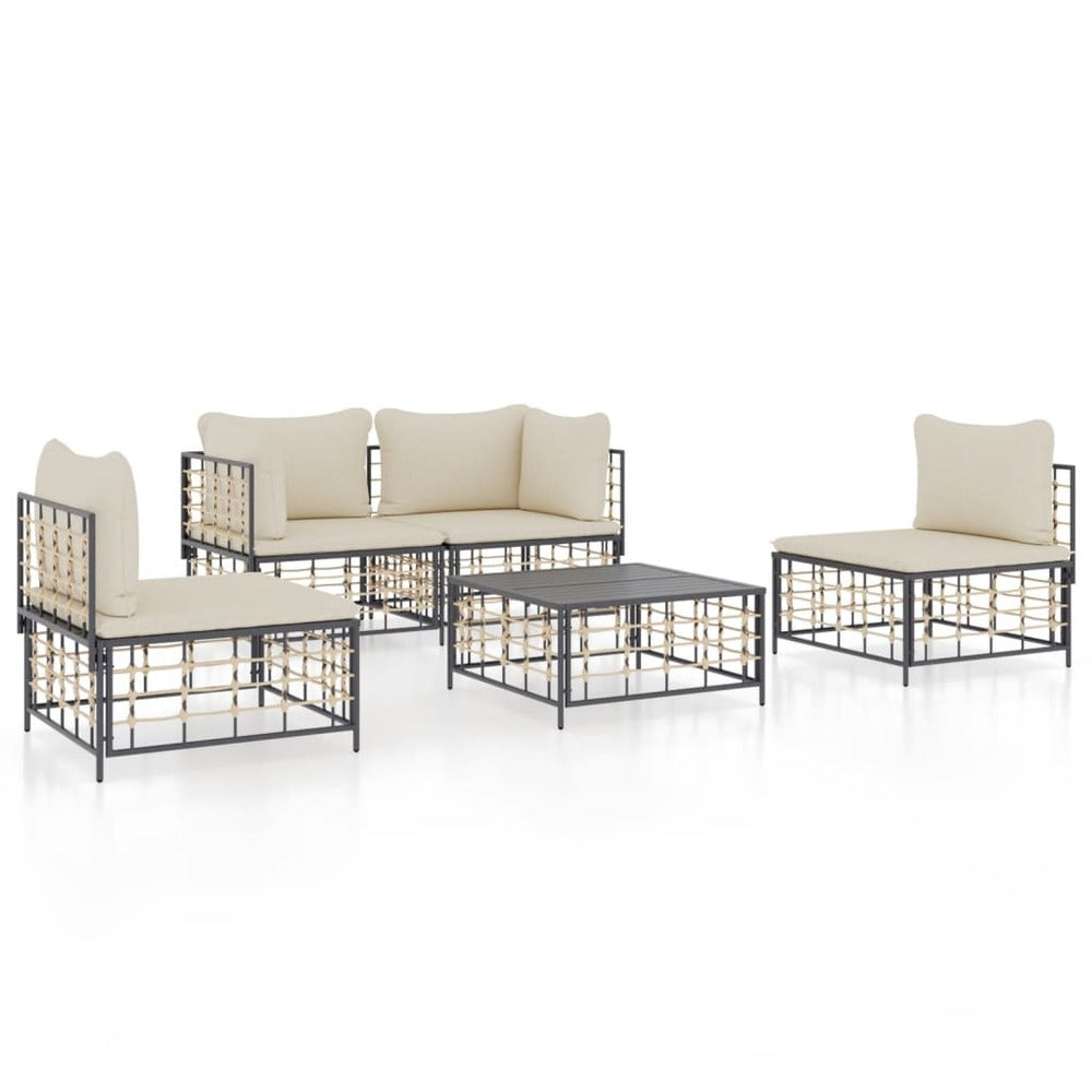 VIDAXL Salon De Jardin 5 Pcs Avec Coussins Anthracite Résine Tressée