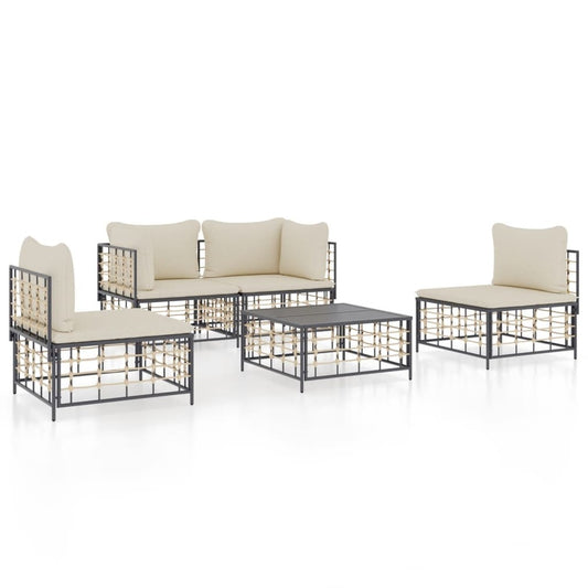 VIDAXL Salon De Jardin 5 Pcs Avec Coussins Anthracite Résine Tressée